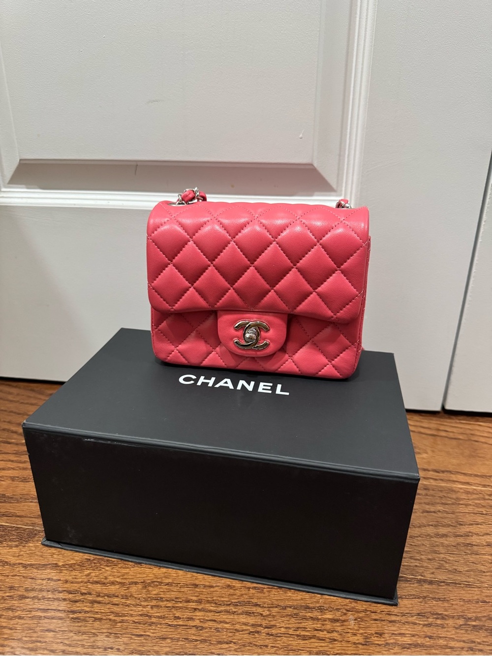 CHANEL Pink Quilted Mini Flap Bag Lambskin Silver Hardware